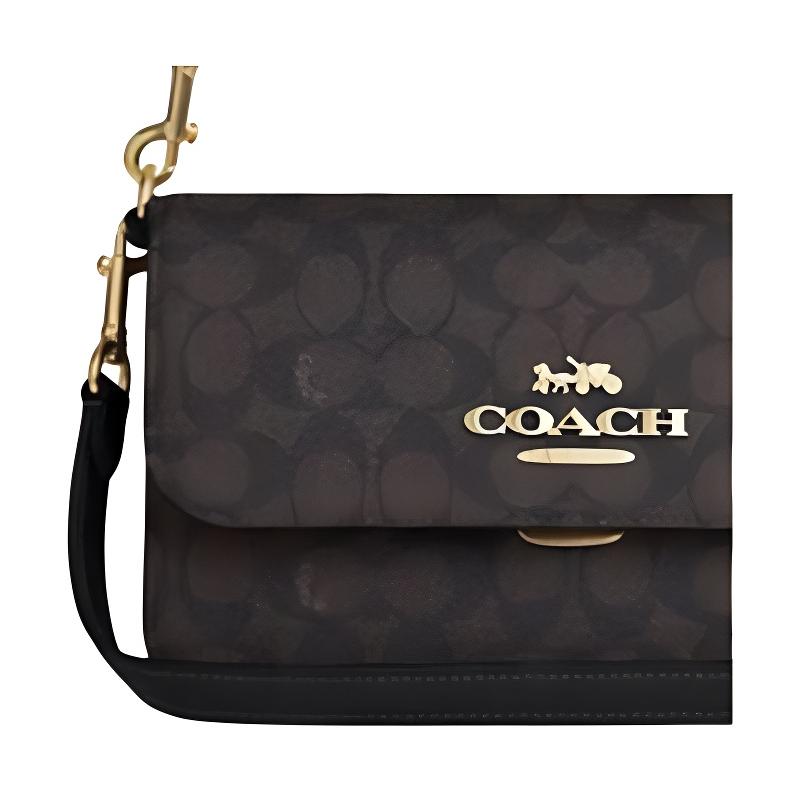 COACH Brynn 23 Classic Signature Presbyopia Artificial Leather with Cow Split Leather Mahjong Bag Crossbody Shoulder Bag Medium Women's Dark Brown