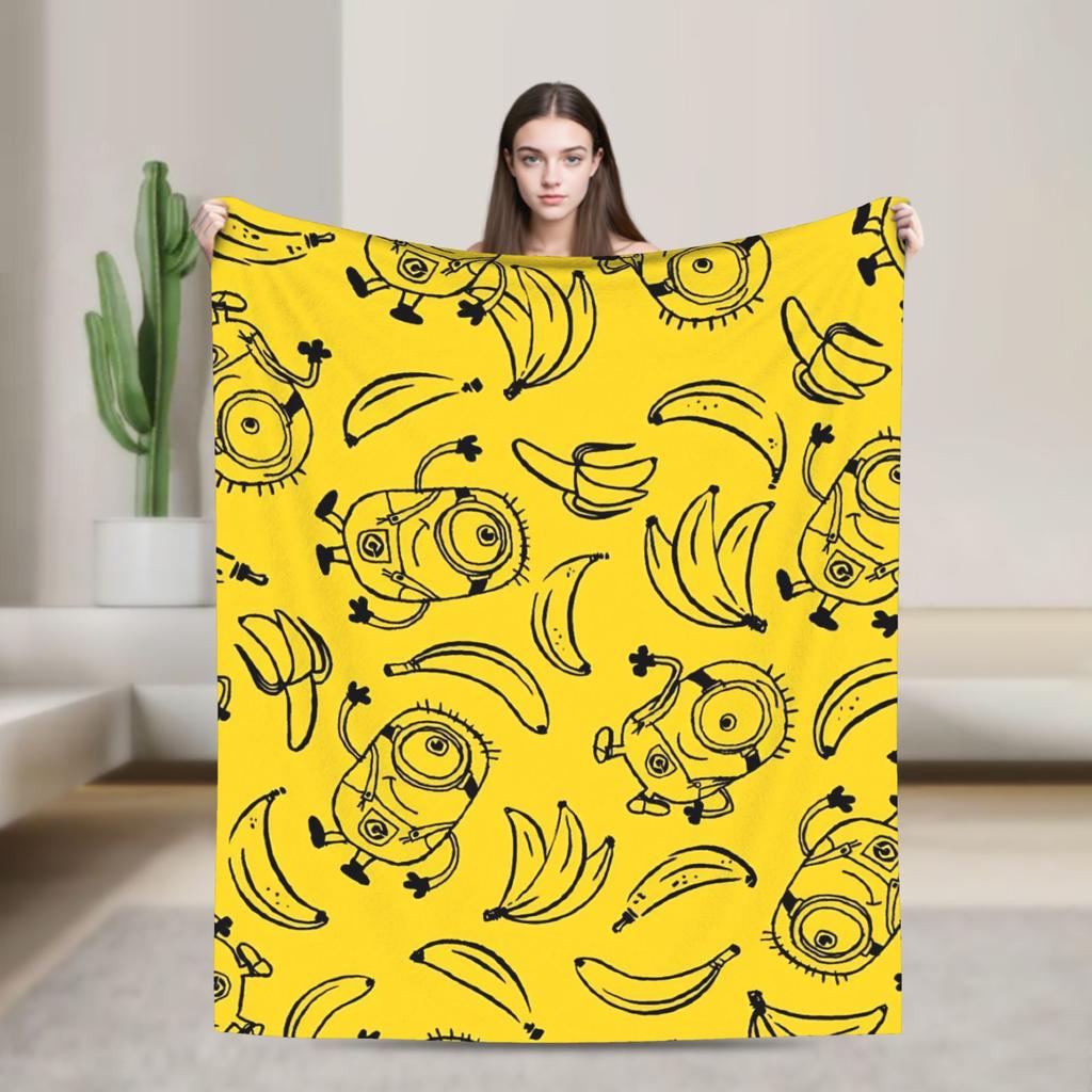 M-Minions Cartoon Christmas Flannel Blanket Warm Throw Blanket for Outdoor Travel Comfortable Bedspread Sofa Bed Cover