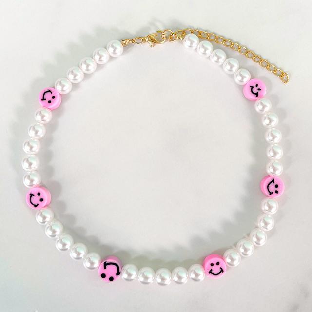 Pop Persönlichkeit Einfaches lächelndes Gesicht Perlenkette Mode Mädchen Lächelndes Gesicht Halskette