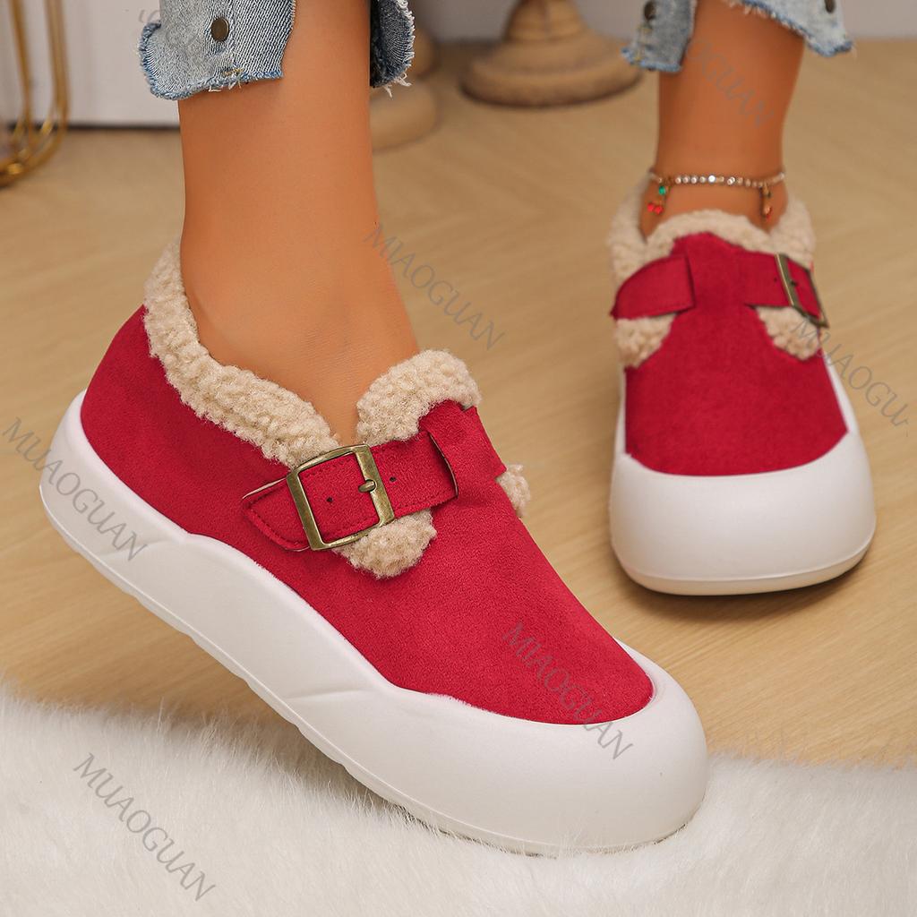 Fashion 2025 Autumn and Winter New Thick Bottom Padded Warm Shoes for Women Casual Slip on Flat Round Toe Short Plush Snow Boots Female