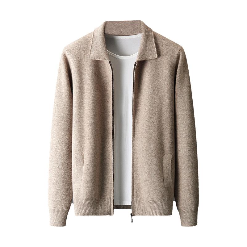 Thickened Air Layer Polo Shirt Cardigan Autumn And Winter Men'S Cashmere Knitted Casual Cardigan Middle-Aged Coat