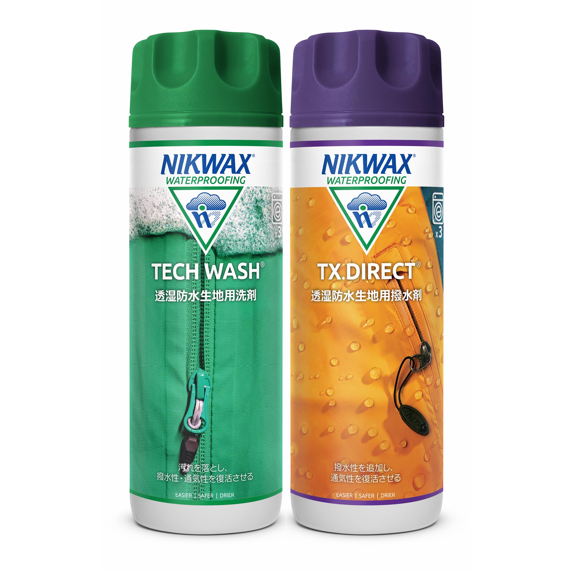 

Nikwax Tech Wash Direct 300мл x 2 Средство для стирки одежды Водоотталкивающее Машинная стирка для легкой дышащей и +TX пропитки - Водонепроницаемое/Дышащее и Водоотталкивающее,