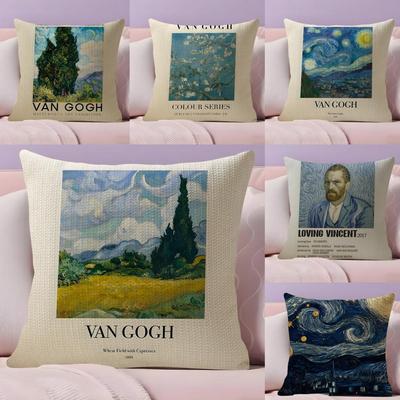 Van GGogh Kunst Kissenbezug Natürlicher Leinen Bio-Stoff Beidseitiger Druck Sofa Heimdekoration Atmungsaktiv Bettkissen