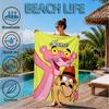 Benutzerdefinierter Name Pink-Panther Herz Im Weltraum Abenteuer Mikrofaser Strandtuch, Leicht für Sommerreisen, Schwimmbad Fan Geschenk