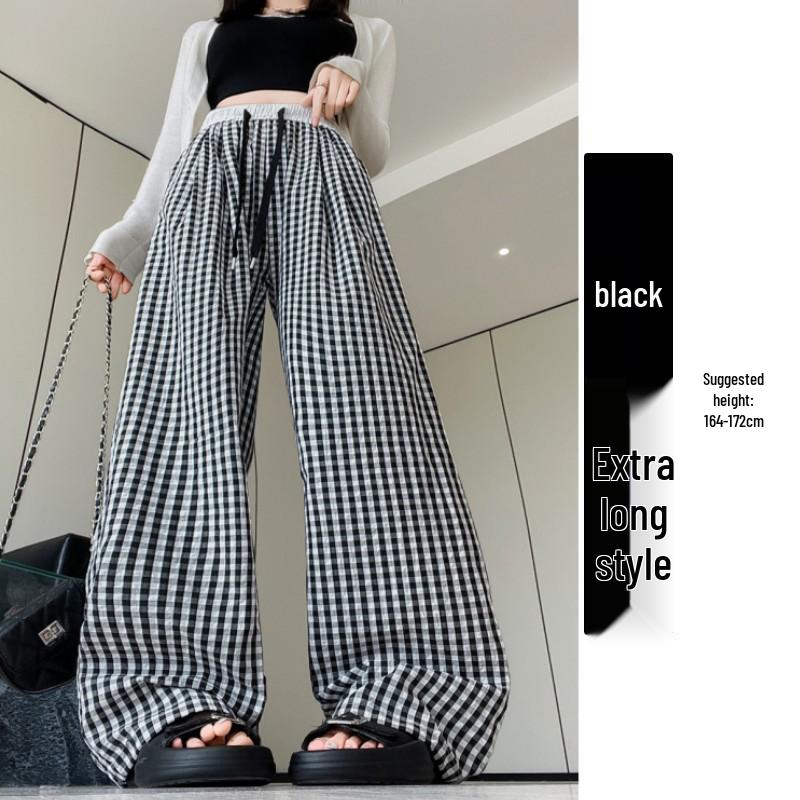 

Women s Blue Plaid High-Waist Wide Leg Pants - Spring/Summer 2026 Collection by Yamamoto, Petite Casual Style S [for 80-95 lbs]
