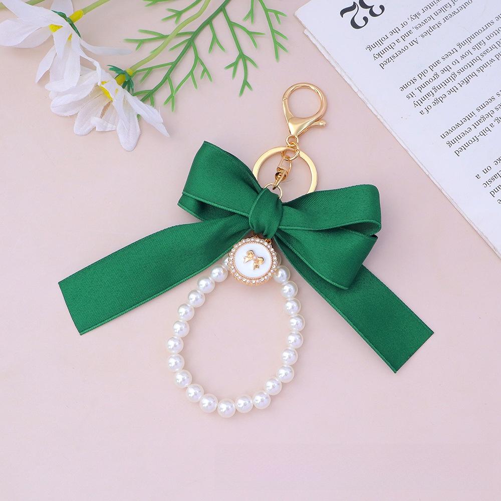 Handmade Bowknot Keychains Fabric Ribbon Headphone Case Accessories Creative Pearl Bow Keychain