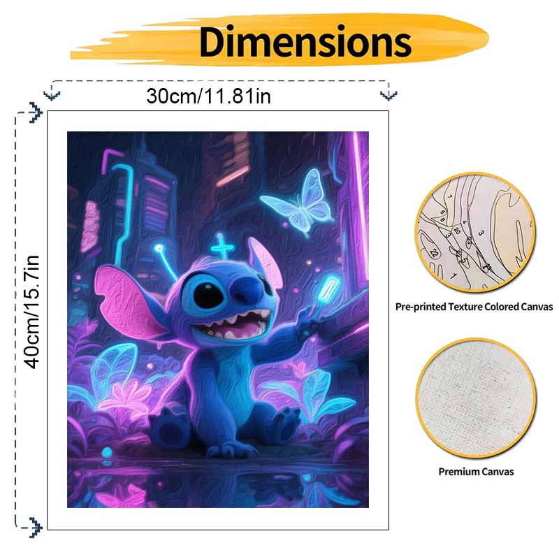 Disney Stitch Neon Cyber Style Digital Oil Painting Hand Painting Kit Diy Home Decoration