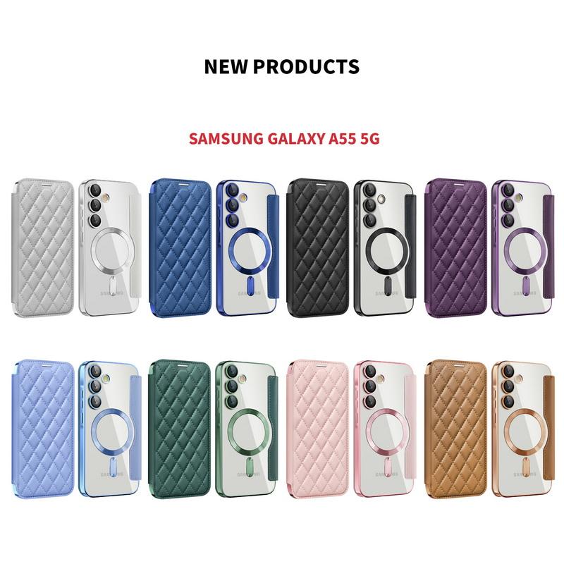 Business Leather Card Slot Folding Case For Samsung S25 Edge S24 FE S23 Ultra A56 A36 A16 A55  Wireless Charge Magnetic Clear Shockproof Phone Cover
