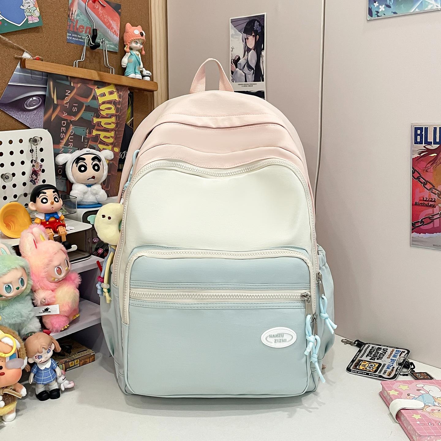 Simple college student schoolbag Japanese ins small fresh backpack female junior high school large-capacity student schoolbag large single bag розовый