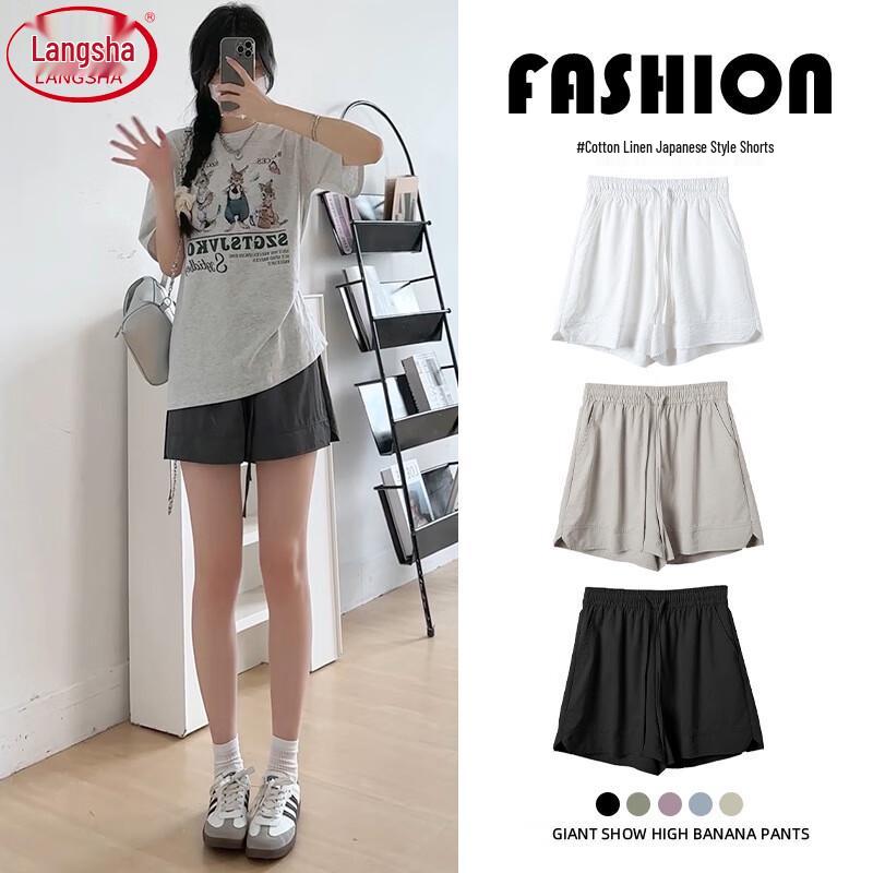 

Langsha Women s 2025 Summer High-Waist Wide-Leg Capri Shorts L