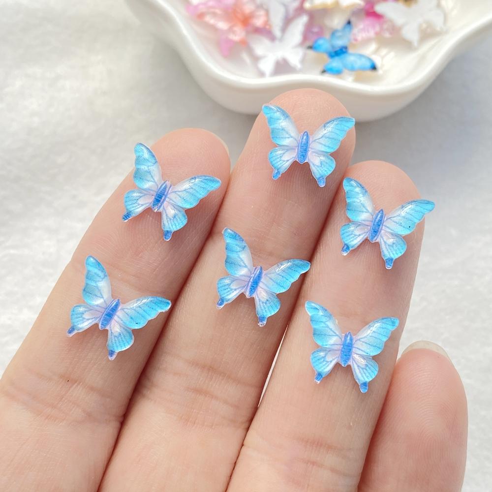 50Pcs Cute Mini Cartoon Colorful Butterflies Nail Art Resin Designer Charms Diy Craft For Nail 3D Decorations Jewelry