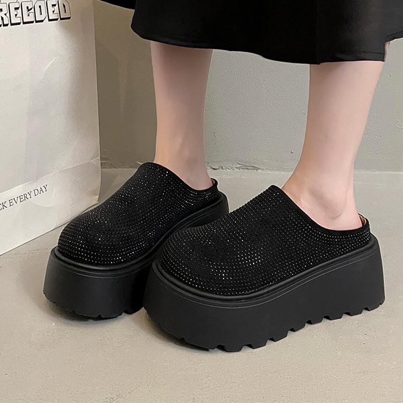 Platform Women Slippers Crystal Flats Slingback Mules Shoes Autumn Fashion Deigner Shoes 2025 Classic Casual Chaussure Femme