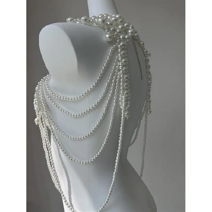 Sexy Damen Perlen Körperkette BH Verstellbare Größe Schal Halsketten Kragen Schulter Mode Oberteile Kettenhalsketten Körperschmuck