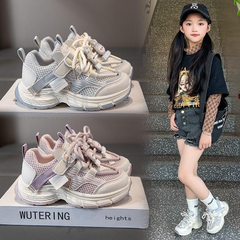 Kids Running Shoes Girls Breathable Mesh Sneakers With Soft Sole Lightweight Comfortable Sport Footwear