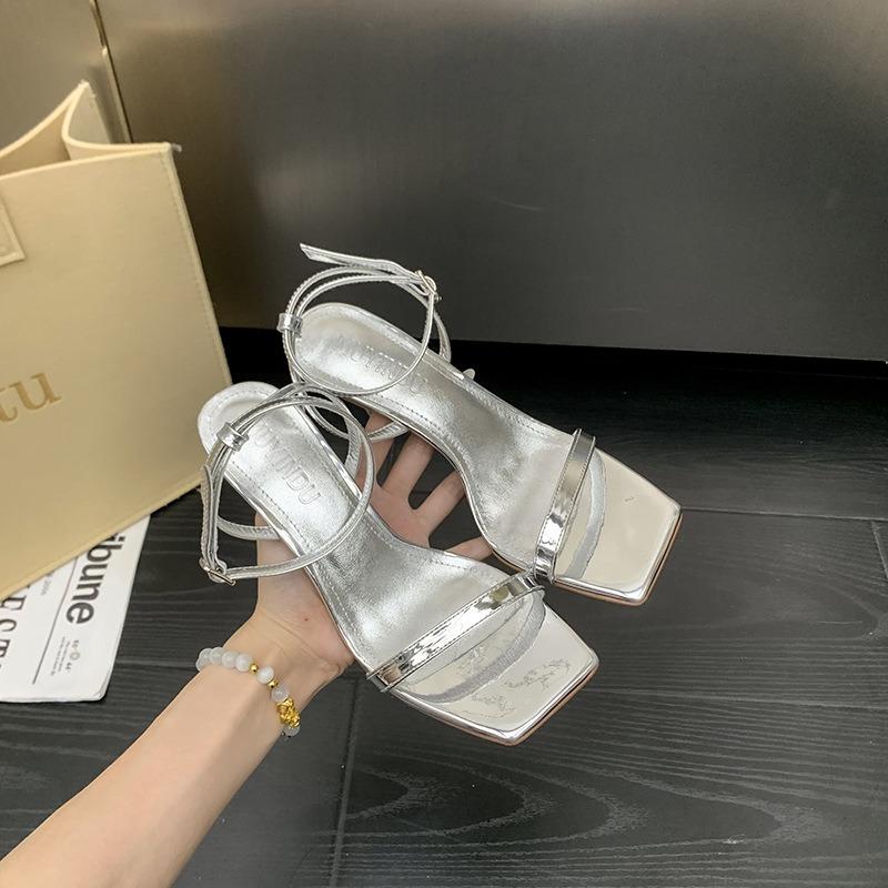 Huizhou new spring and summer fashion fine heel temperament versatile silver word with high heel sandals women