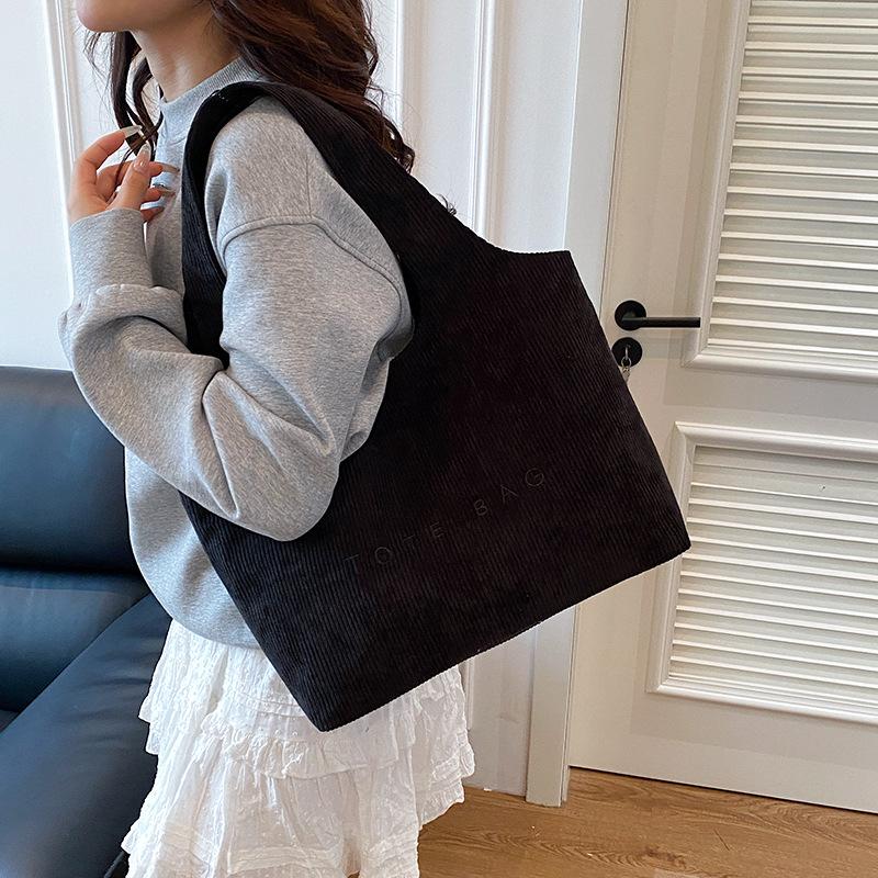 Casual Large-capacity Handbag Bag Women's 2025 New Embroidered Letter Tote Bag Corduroy Simple Underarm Bag