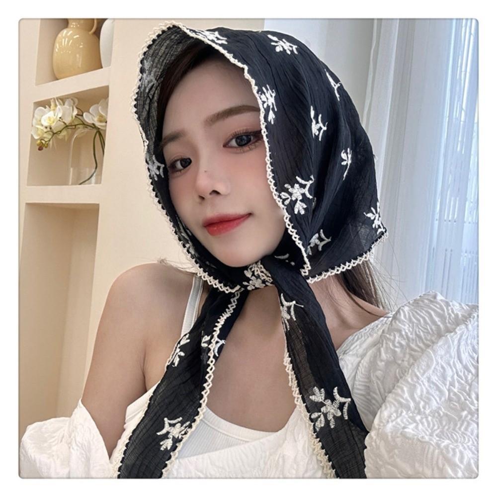 

Headwear Silk Scarves Headband Triangle Headscarf Elegant Floral Hair Wrap Summer чёрный