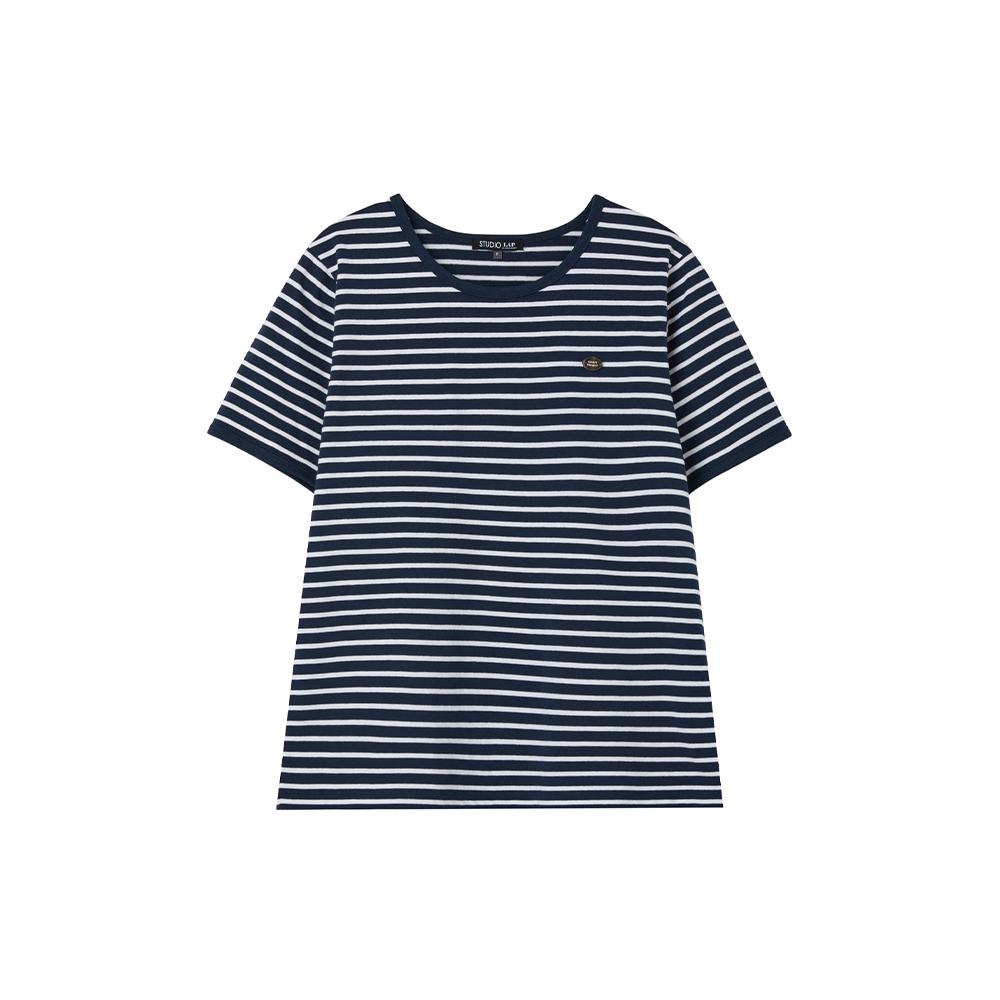 LAP Decoration Striped Short Sleeve T-Shirt As2Ct465