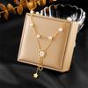 Gold Plated Double Layer Pearl Necklace with Mother of Pearl Clover Pendant, Dainty Adjustable Chain for Women, Elegant Daily Jewelry