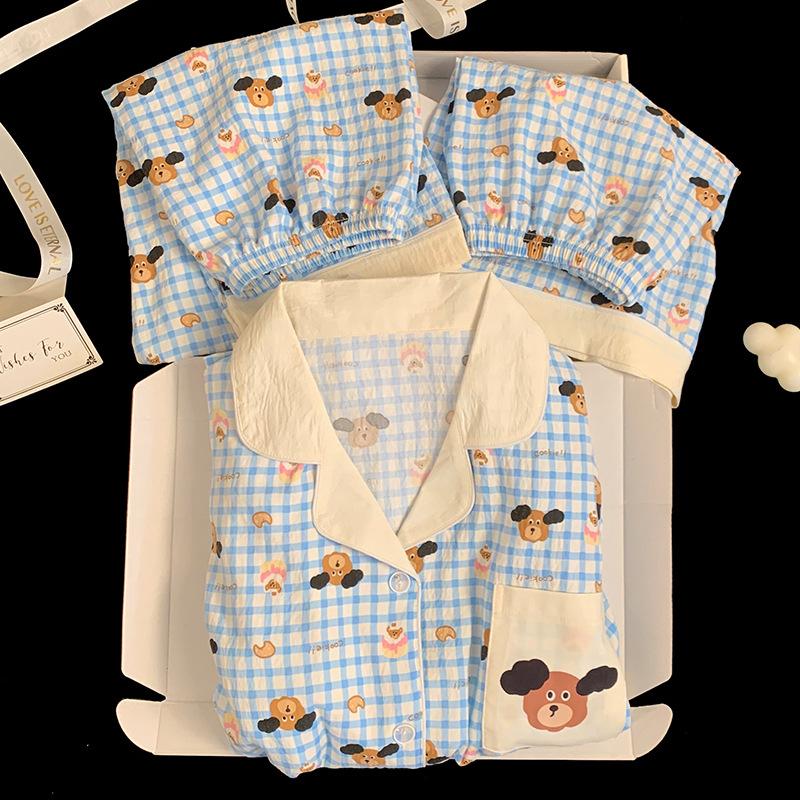 Puppy Cartoon Cloud Cotton Summer Women S Thin Short-Sleeved Shorts Trousers Three-Piece Loungewear M