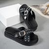 New buckle cool slippers beach rivet slippers cross summer fashion casual outerwear women's thick bottom