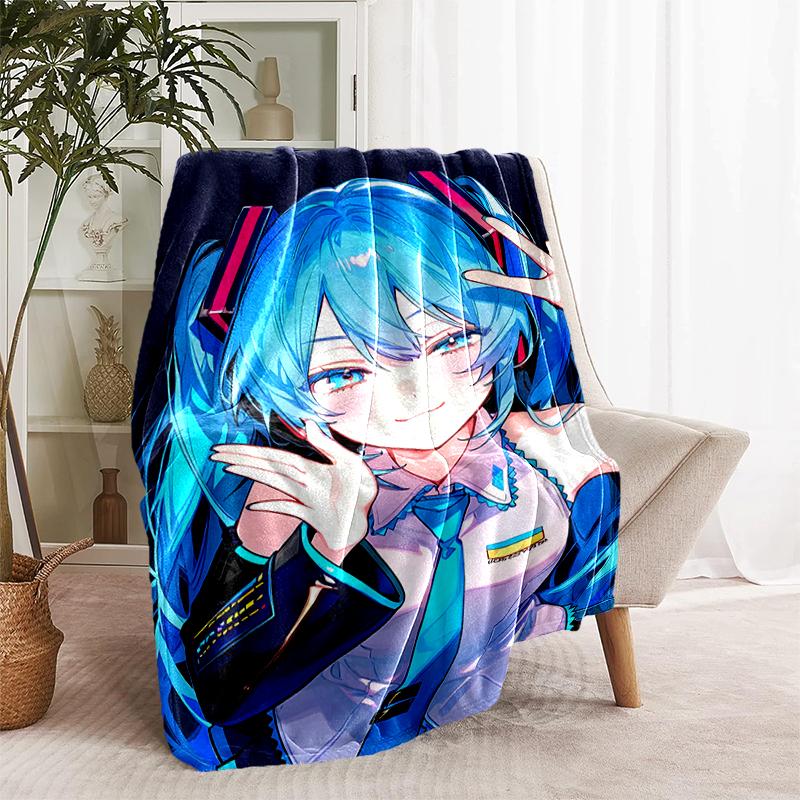 1pc Blanket Hatsune Miku Print Design, Lightweight Blanket for Sofa, Bed- Soft &Warm, Gift for All Seasons like Christmas, Halloween