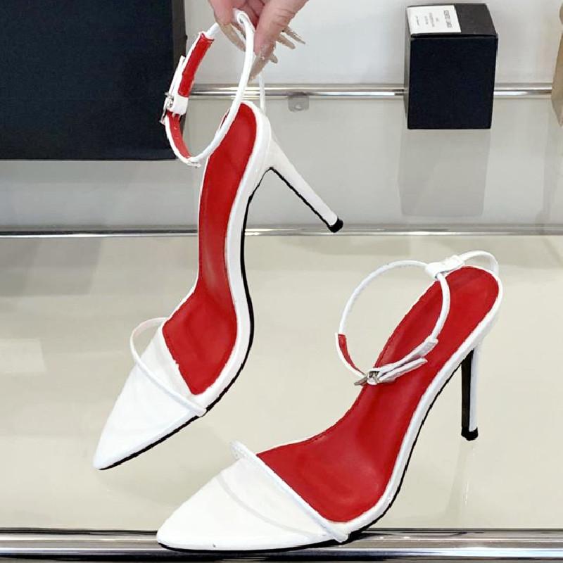 

Fashion High Quality Pointed Toe Ankle Strap Super High Heel Women Sandals Sexy Open Toe Buckle Slide Sandals Fashion Large Size Shoes 41 белый