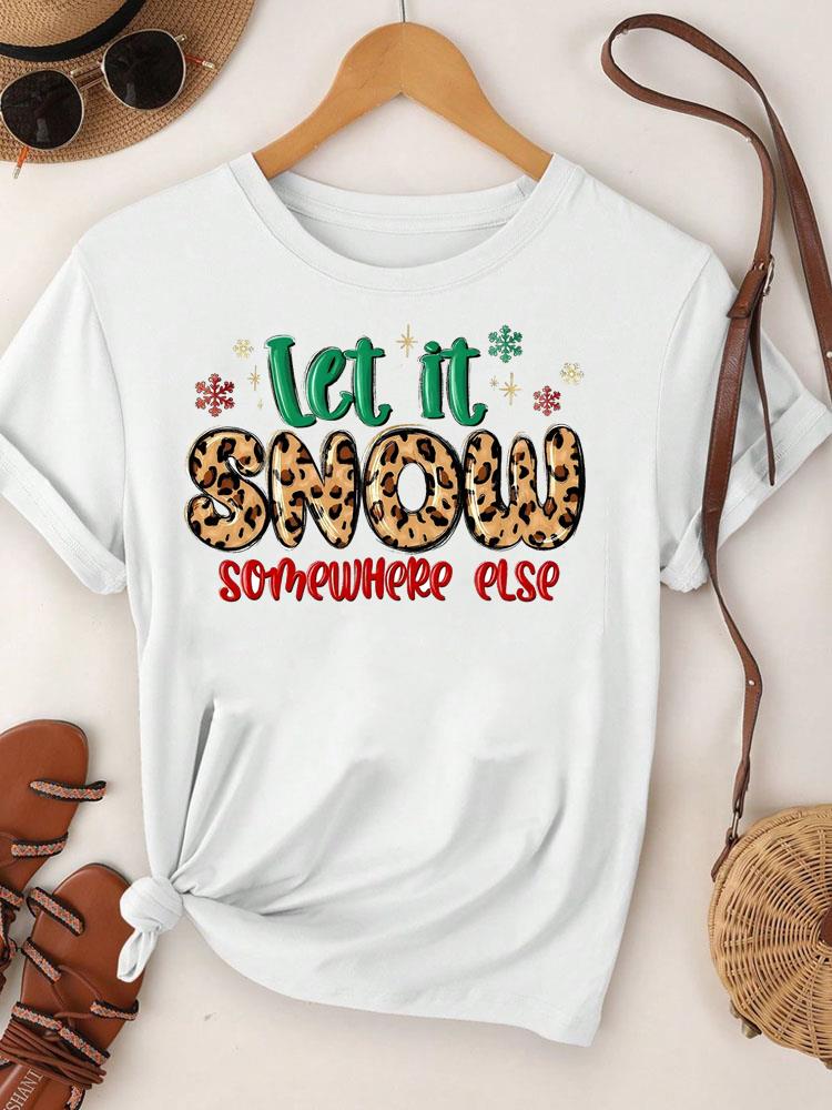 (Asian Size)  Merry Christmas Tee Top Festival New Year Holiday Casual Lovely Letter Cute 90s Women Print Lady Short Sleeve Fashion Graphic T-shirts