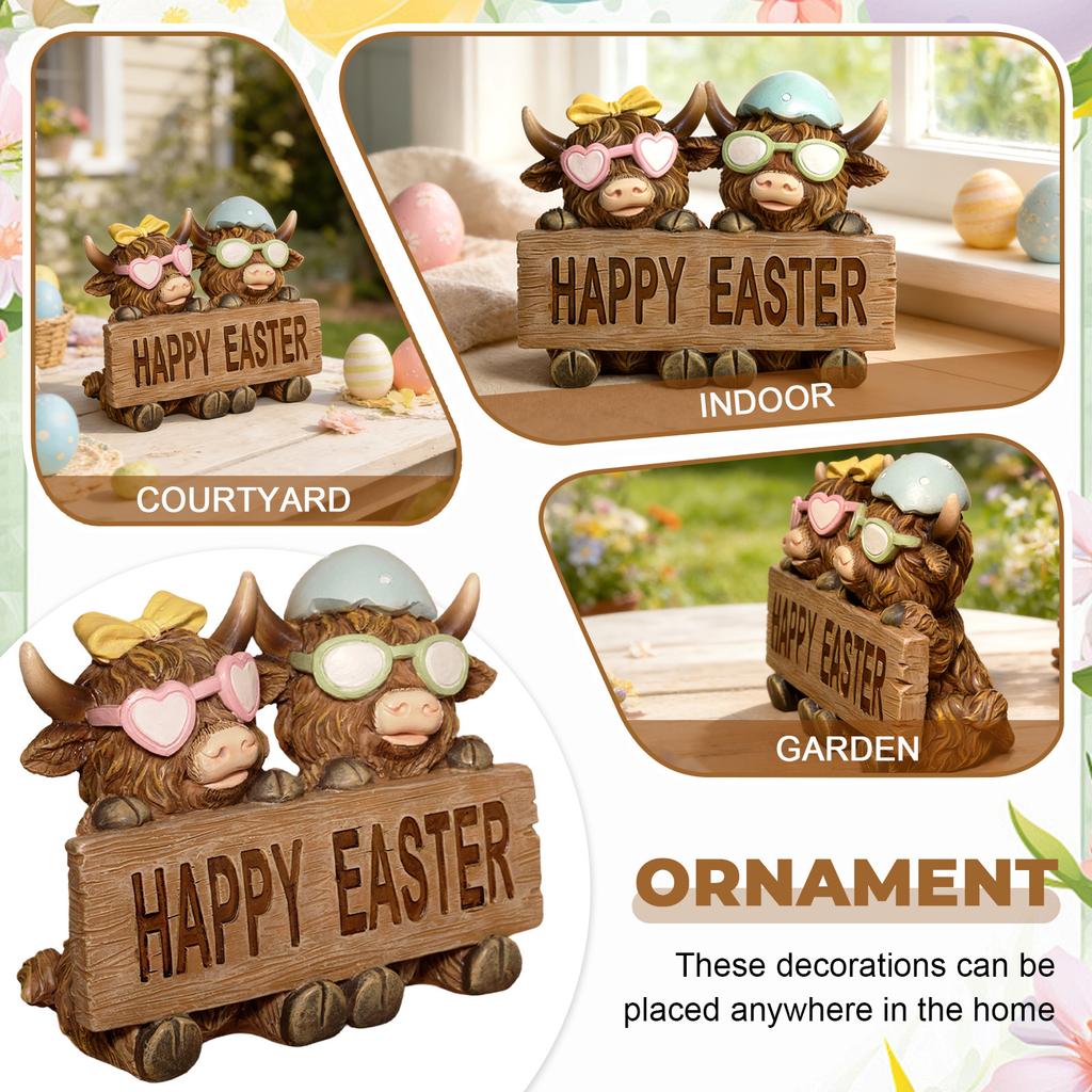 Påskko-figur, skotsk hartsskulptur, en present till kalvälskare, vårhem, kök, flerskiktad bricka för bordsdekoration.