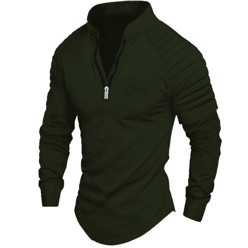 Frühlings Herren Halb-Reißverschluss Langarm Poloshirt Mode Uni Lässig Sport Fitness Tops Herren Stehkragen Sweatshirt
