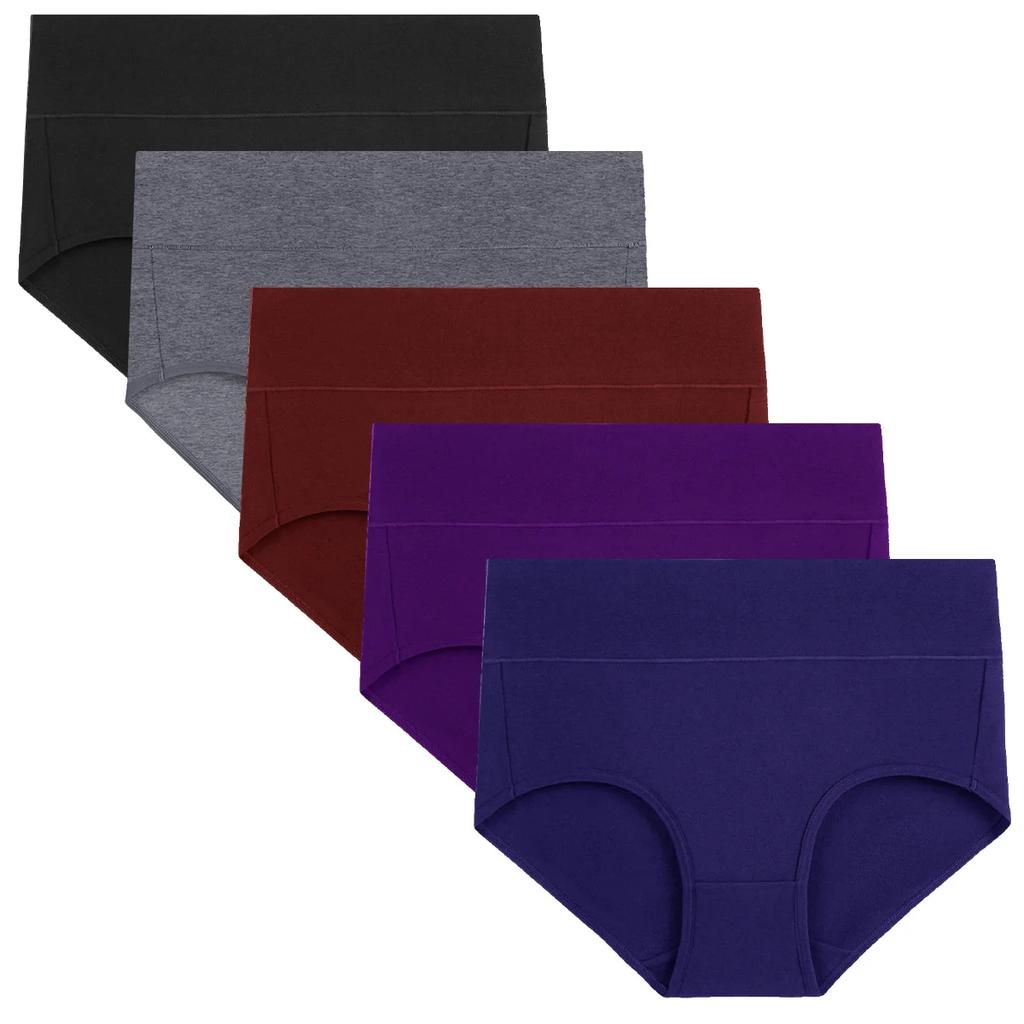 Women Soft Cotton Underwear Comfortable No Muffin Top Briefs Female High Rise Belly Control Panties Sets Black Plus Size