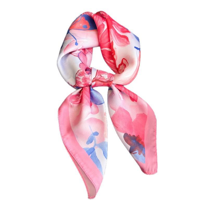 Spring and Summer Korean Version of Simulated Silk Printing Silk Scarf Square Scarf High-end Shawl Sunscreen Neck Small Square Scarf Headscarf Scarf W