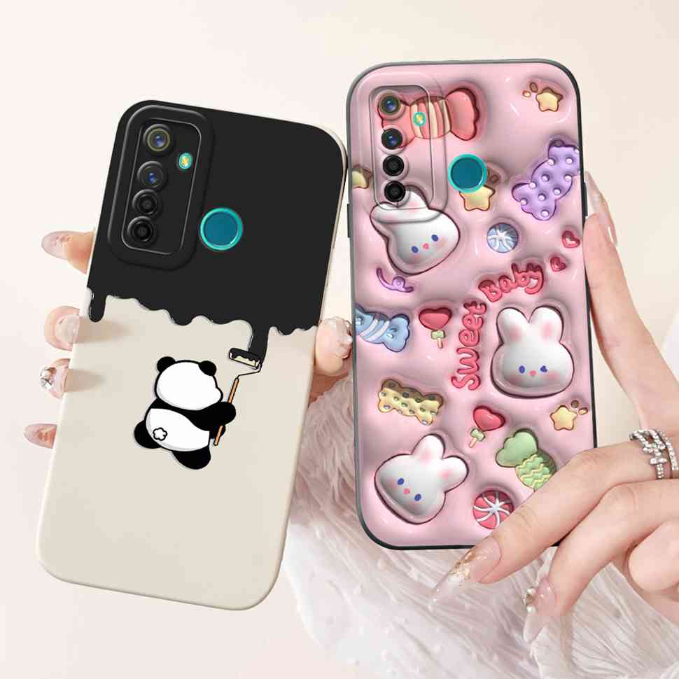 Für Realme 5 Pro Hülle Niedliche Panda-Blumen-Abdeckungen Weiche Silikonhüllen Für Realme 5 Realme5 Pro Stoßfeste Rückseite Fundas