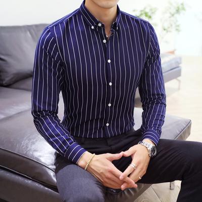 Striped Shirt Men's Long Sleeve Shirt Fashion Youth Student Slim Shirt