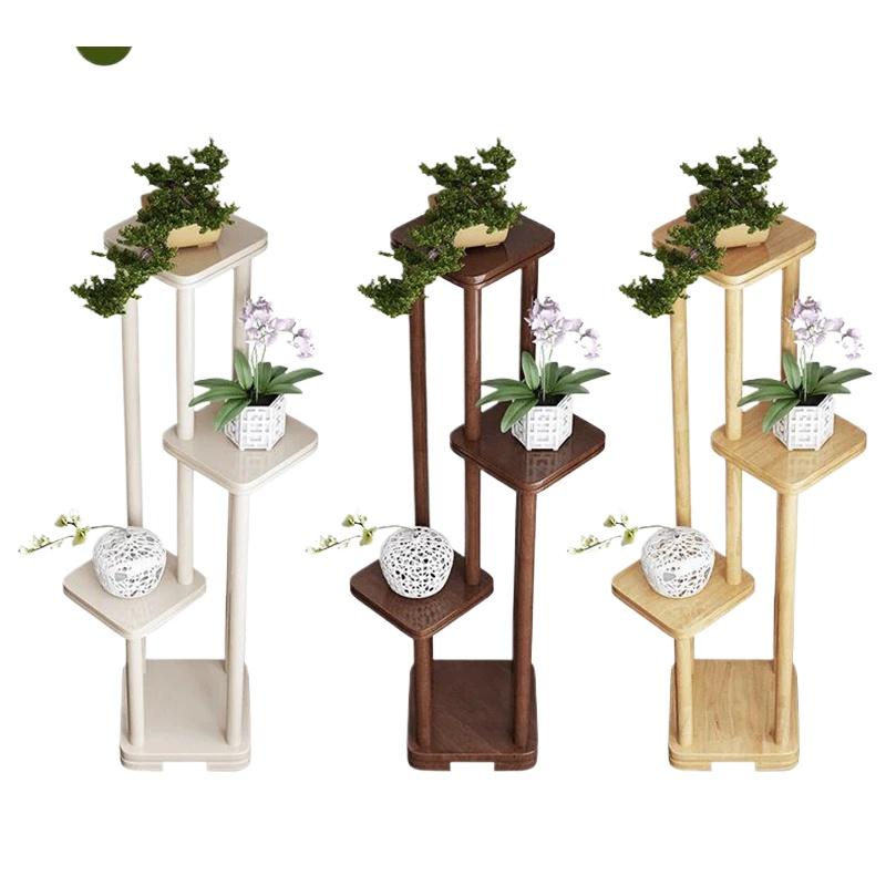 Antique Chinese Style Simplified Indoor Solid Wood Flower Stand Modern Design Space-Saving Pot Holder for Living Room