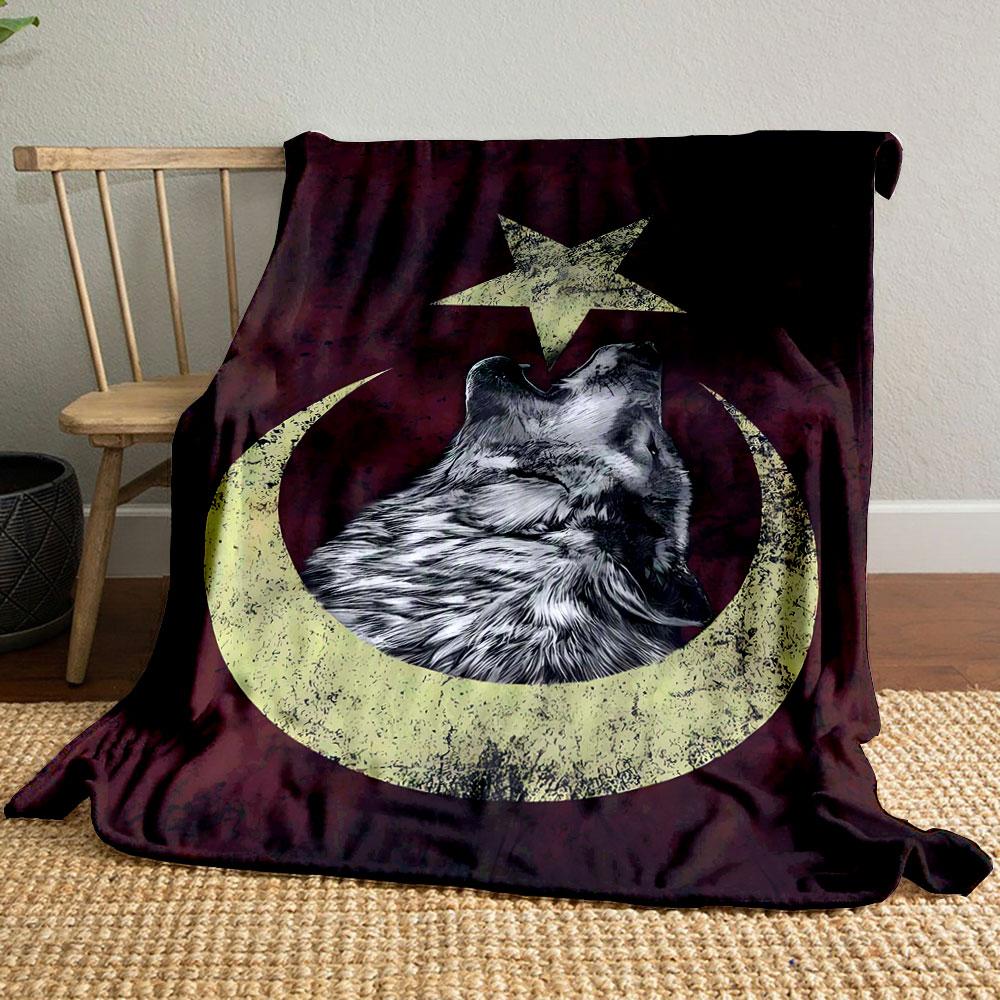 

Howling Wolf Crescent Star Blanket bedroom Blanket for Livingroom Couch lunch break Soft throw for Friend s festival Gift 80cm x 120cm