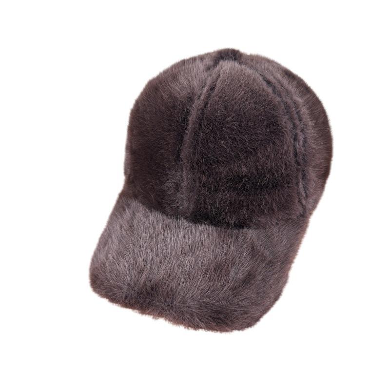 New Imitation Mink Baseball Cap Women's Autumn and Winter Versatile Big Head Circumference Warm Cap Showing Face Small Plush Hat