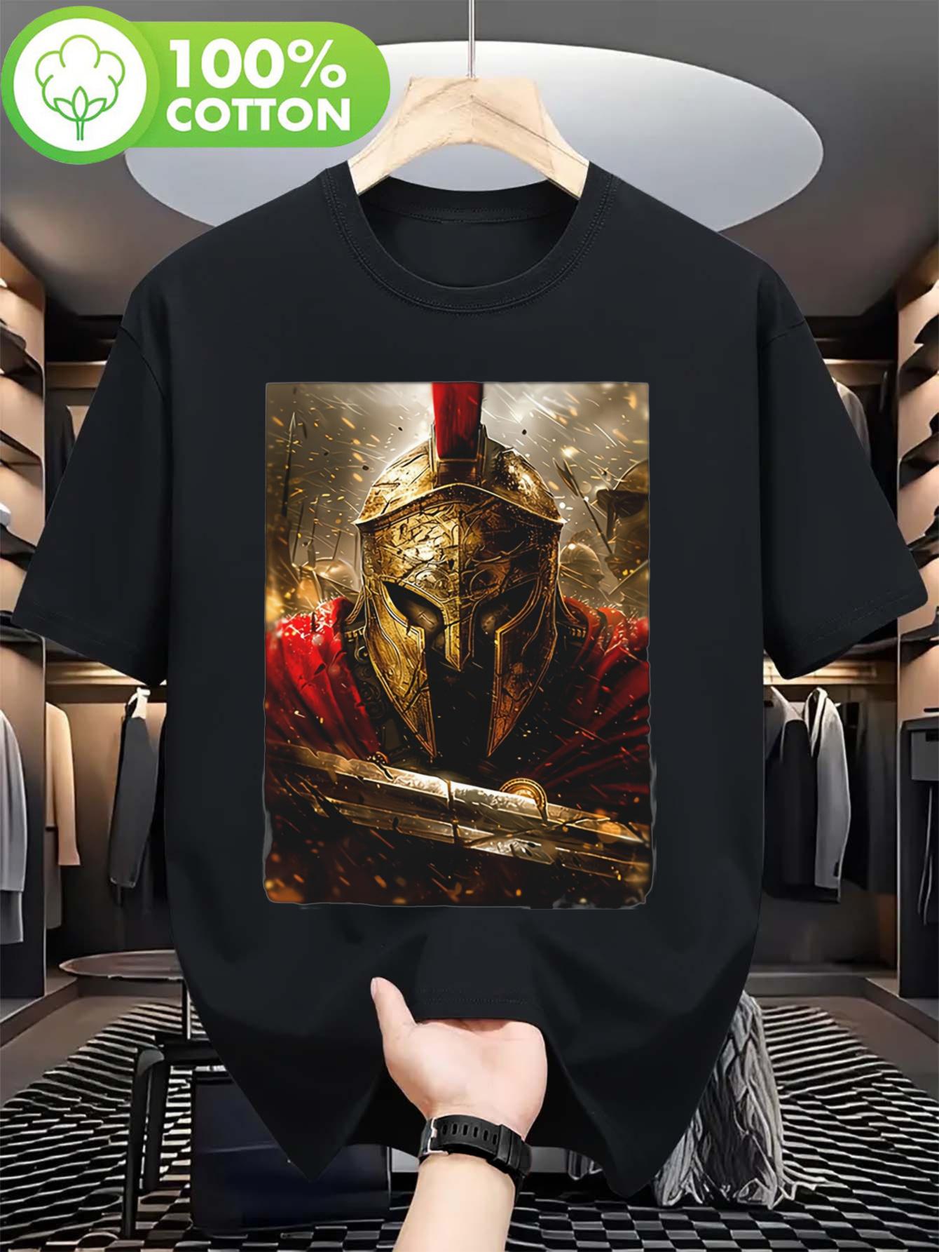 Black Short-Sleeve Tshirt with Ancient Greek Warrior Prin... M