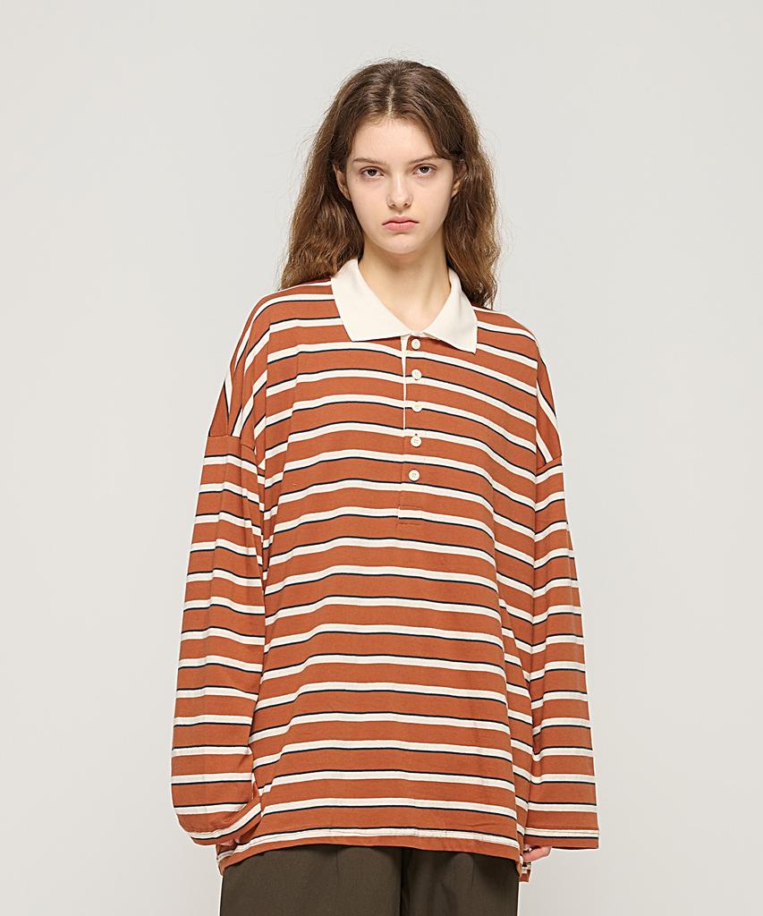 CARGOBROS FOR WOMAN Bold Stripe Collared T-Shirt (Camel)