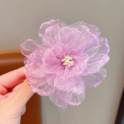 Hairpin Glitter Mesh Yarn Multi-Layered Flowers Decor Hair Clip Fairy Princess Style Hair Accessories