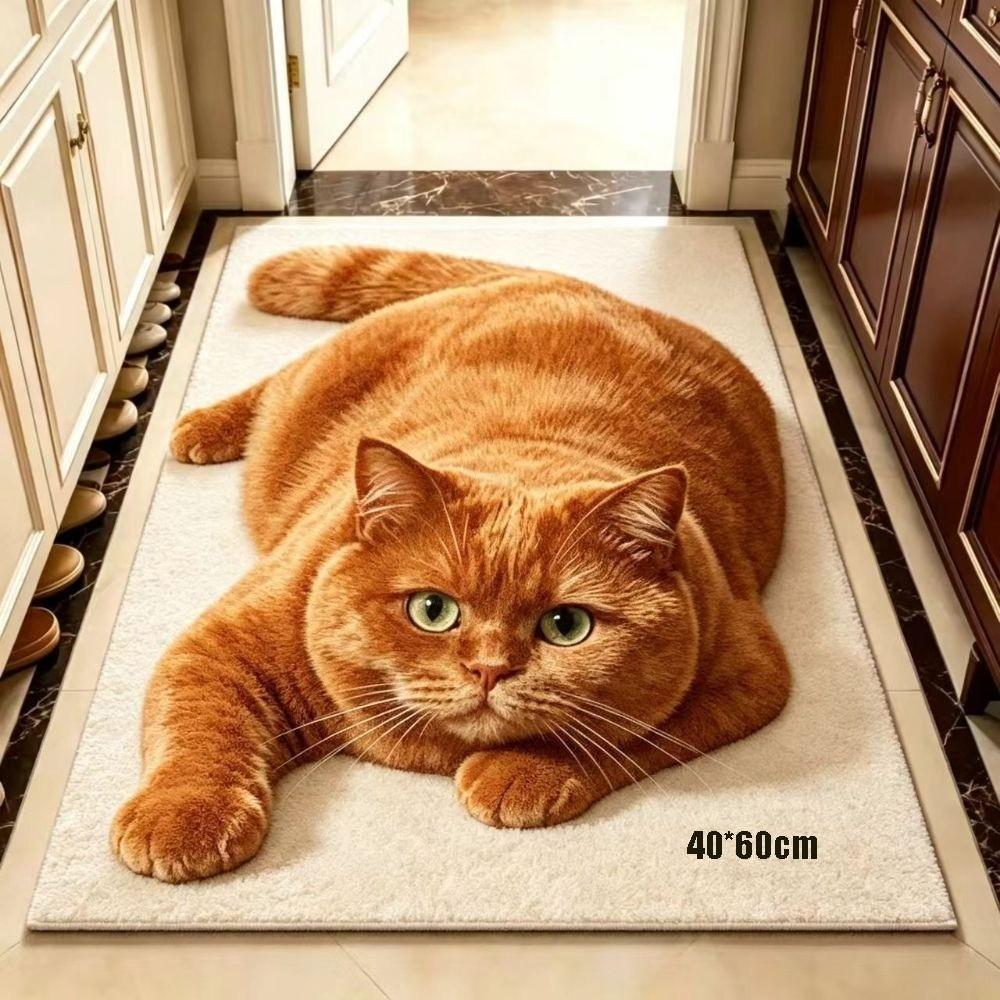 Pet Themed Animal Shaped Carpet 3D Printed Diatom Mud Mat Cat-Shaped Area Rug Home Floor Decor