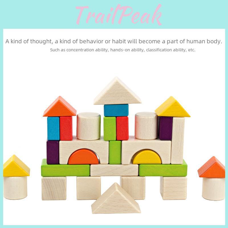 Box Wooden Colorful Large Building Blocks Early Learning Educational Toy Kids