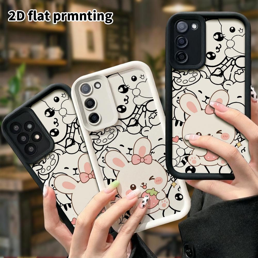 Phone Case: 2D flat, suitable for Samsung Galaxy A34 A35 M05 M06 S20 S22 S21 FE Plus 5G protective case, white rabbit hugging a strawberry, perfect Ch