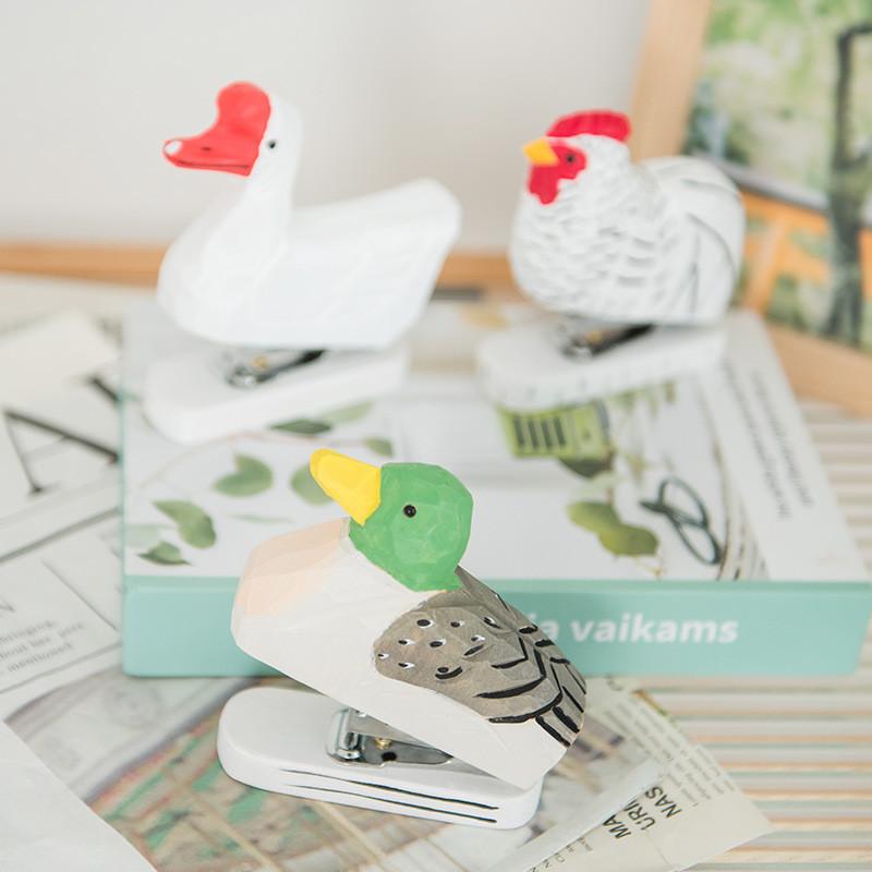 Wooden Craft Duck Paperclip Holder With Creative Decor For Home Office And Gift