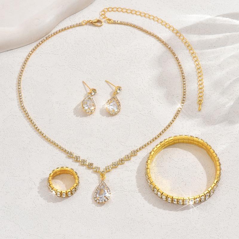 BLINGBAY Smykkesett for kvinner Søtt Romantisk Retro Mote Bryllupstilbehør Rhinestone Øredobber Halskjede Armbånd Sett Jenter Moderne Smykker Gave
