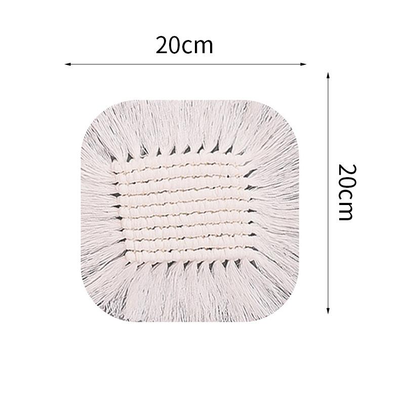 White Tassel Hand-woven Cotton Rope Coaster Nordic Style Insulation Mat Table Top Simple Decorative Mat Drinkware Coaster
