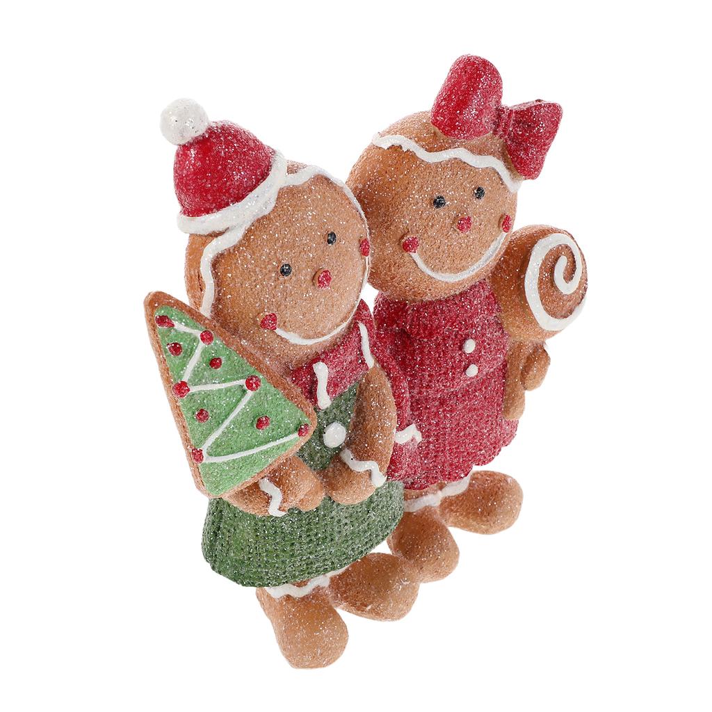 2pcs Christmas Gingerbread Decorations Christmas Resin Gingerbread Boy Girl With Hat Bow Scarf Figurines For Home Kitchen