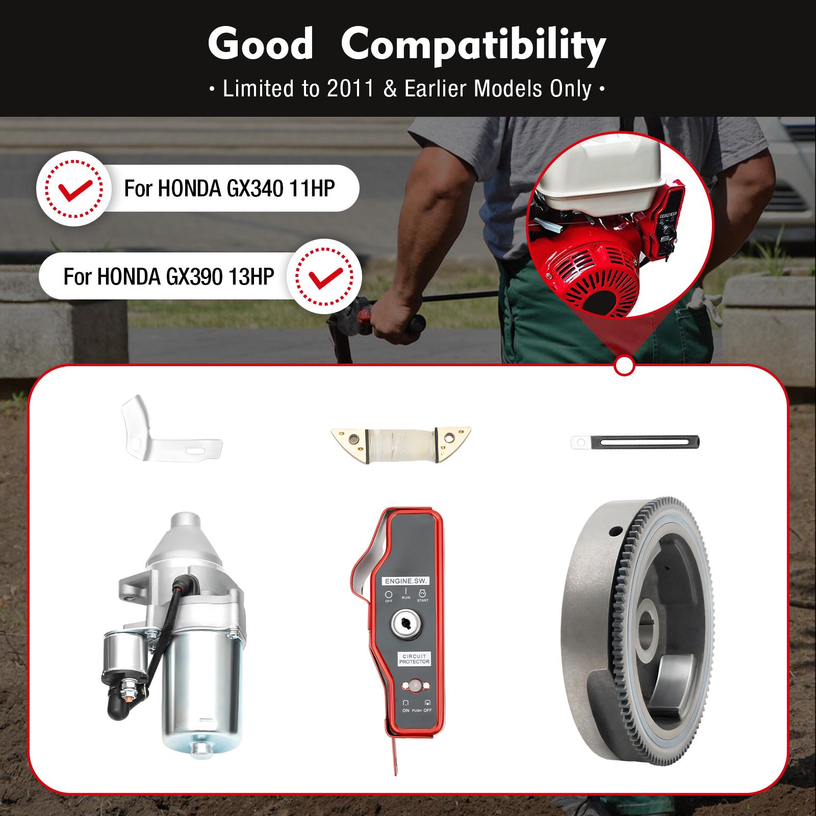 

Electric Starter Motor Kit, Flywheel with Ring Gear,Starter Motors with Solenoid, Key Switch Box Coil Ignition,Mounting Bolts срібний