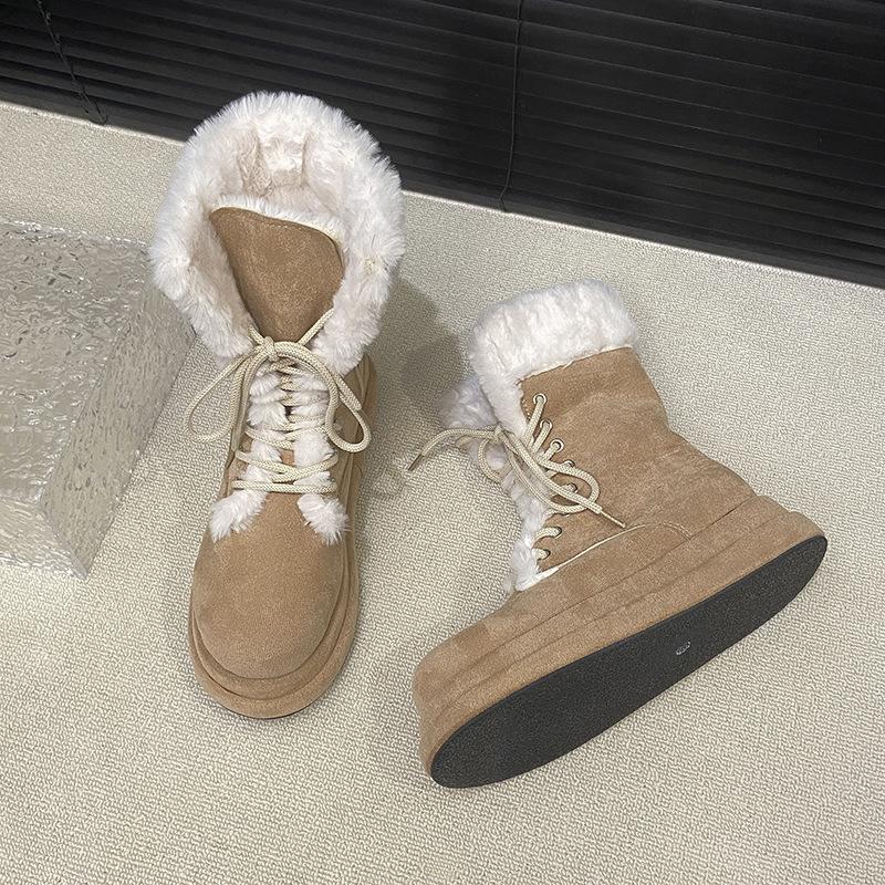 Medium Tube Thick-soled Snow Boots Women's Winter 2025 New Internet Celebrity Foreign Style Martin Strap Fluffy Boots Piled Thickened Cotton Shoes