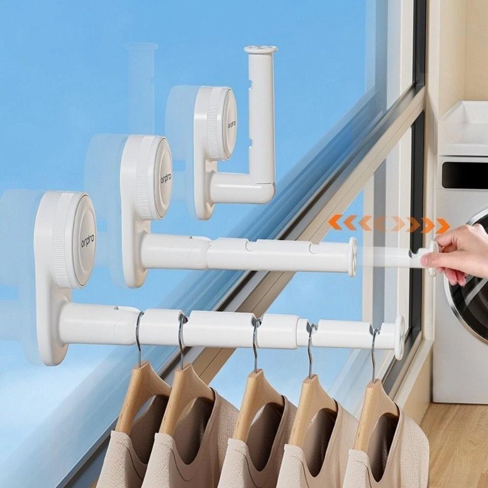Suction Cup Installation Clothes Drying Rack Adjustable Length Balcony Hanging Rack  Window